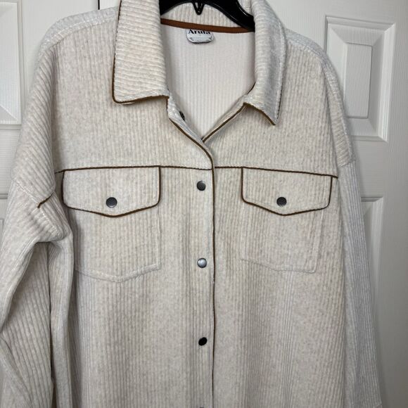 ARULA Corduroy Fleece Shacket Cream Color Women's Plus Size X - Picture 2 of 7